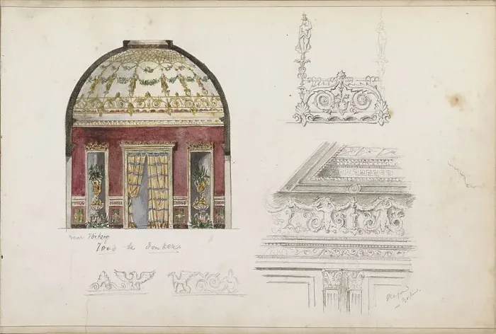 Framed Print : Interior with cupola, a coffered ceiling in Berlin and decorations for a cornice, 1862-1867. Creator: Isaac Gosschalk Framed Print : Interior with cupola, a coffered ceiling in Berlin and decorations for a cornice, 1862-1867. Creator: Isaac Gosschalk