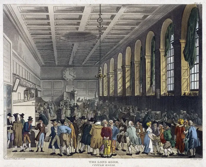 Framed Print : Interior of Custom House, London, 1808. Artist: Augustus Charles Pugin Framed Print : Interior of Custom House, London, 1808. Artist: Augustus Charles Pugin