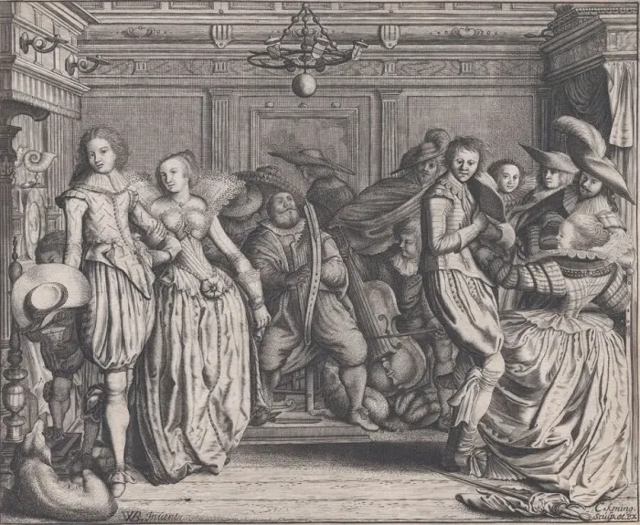 Framed Print : Interior with Dancing Couples and Musicians, ca. 1620. Creator: Cornelis Koning Framed Print : Interior with Dancing Couples and Musicians, ca. 1620. Creator: Cornelis Koning