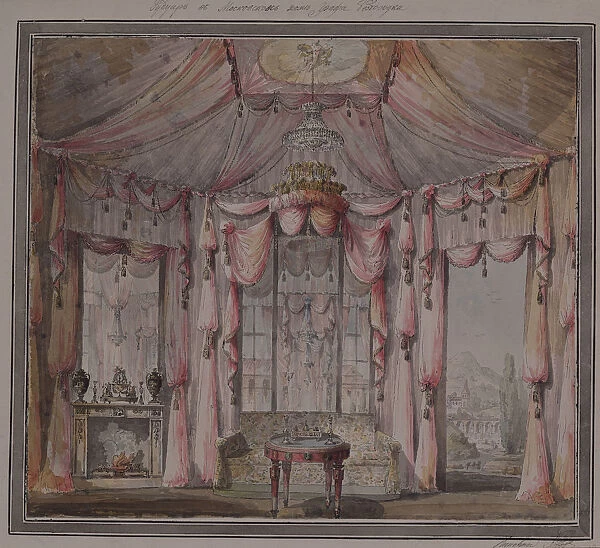 Interior design for the boudoir in the Count Bezborodko House in Moscow, 1790s. Artist: Lvov, Nikolai Alexandrovich (1751-1803)