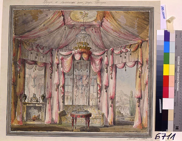 Interior design for the boudoir in the Count Bezborodko House in Moscow, 1790s. Artist: Lvov, Nikolai Alexandrovich (1751-1803)