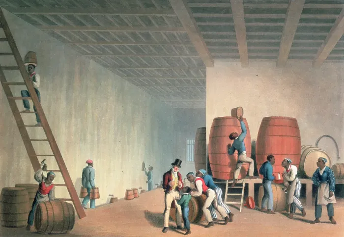 Framed Print : Interior of distillery, Antigua, 1823. Creator: William Clark Framed Print : Interior of distillery, Antigua, 1823. Creator: William Clark