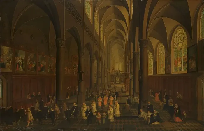 Framed Print : The Interior of the Dominican Church, Antwerp, Looking East, with the Procession of the... 1636. Creator: Peeter Neeffs the Elder Framed Print : The Interior of the Dominican Church, Antwerp, Looking East, with the Procession of the... 1636. Creator: Peeter Neeffs the Elder