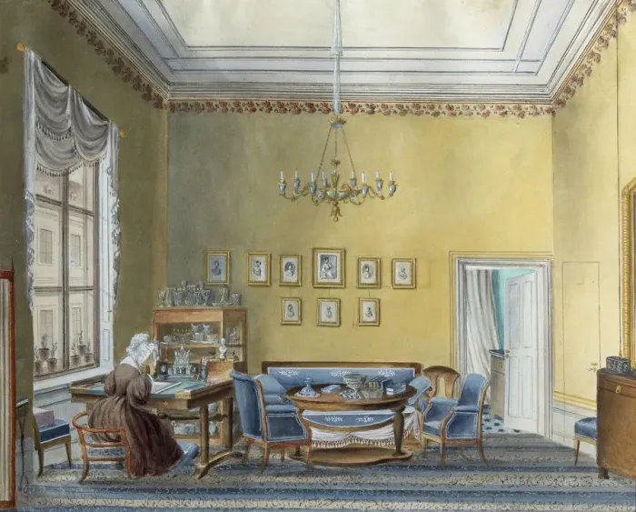 Framed Print : Interior in E Boratynskys House, Moscow, Russia, 1830s. Artist: Russian Master Framed Print : Interior in E Boratynskys House, Moscow, Russia, 1830s. Artist: Russian Master