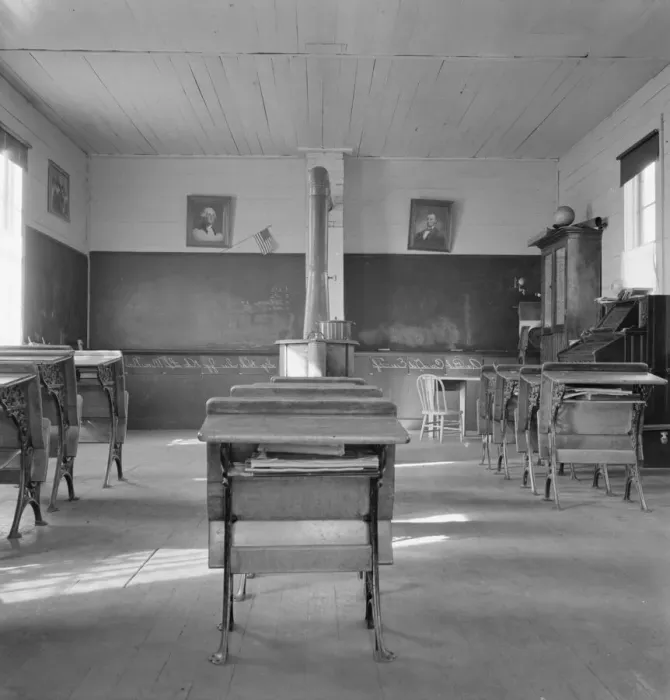 Framed Print : Interior of eastern Oregon one-room county school, Baker County, Oregon, 1939. Creator: Dorothea Lange Framed Print : Interior of eastern Oregon one-room county school, Baker County, Oregon, 1939. Creator: Dorothea Lange