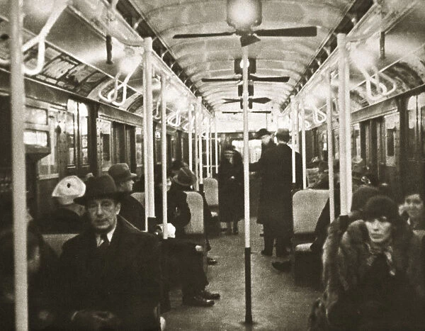 Interior of an Eighth Avenue subway carriage, New York, USA, early 1930s