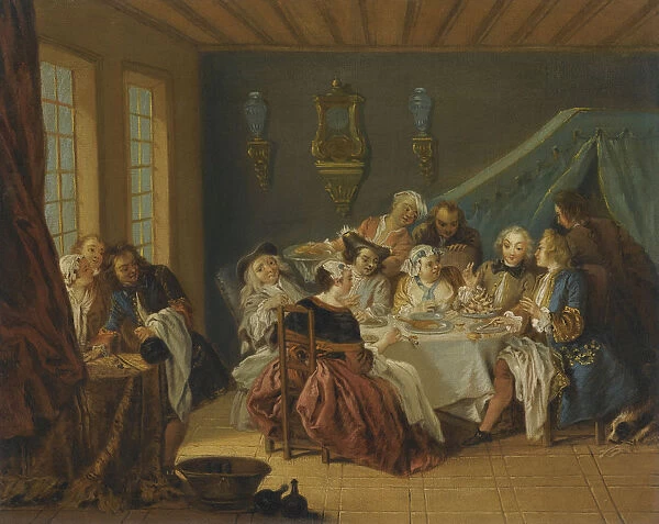 An Interior With Elegant Figures Dining