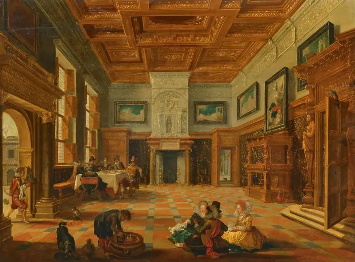 Framed Print : Interior with an elegant gathering, First Half of 17th century. Creator: Bassen, Bartholomeus Corneliszoon van (1590-1652) Framed Print : Interior with an elegant gathering, First Half of 17th century. Creator: Bassen, Bartholomeus Corneliszoon van (1590-1652)