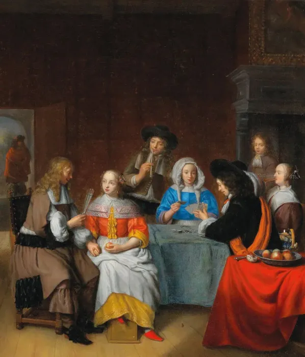 Framed Print : Interior with a Elegant Society Playing Cards, 1660s. Creator: Dijck Framed Print : Interior with a Elegant Society Playing Cards, 1660s. Creator: Dijck