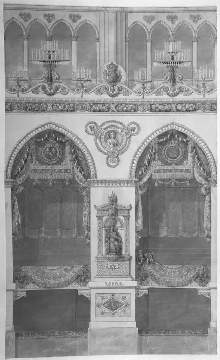 Framed Print : Interior Elevation with Statue of Louis II, Reims Cathedral, n. d Framed Print : Interior Elevation with Statue of Louis II, Reims Cathedral, n. d