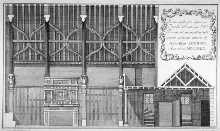 Framed Print : Interior elevation of Trinity Hall, City of London, 1700 Framed Print : Interior elevation of Trinity Hall, City of London, 1700