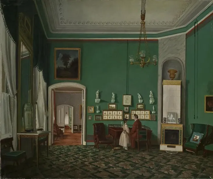 Framed Print : Interior with an Enfilade, 1830s. Artist: Anonymous Framed Print : Interior with an Enfilade, 1830s. Artist: Anonymous