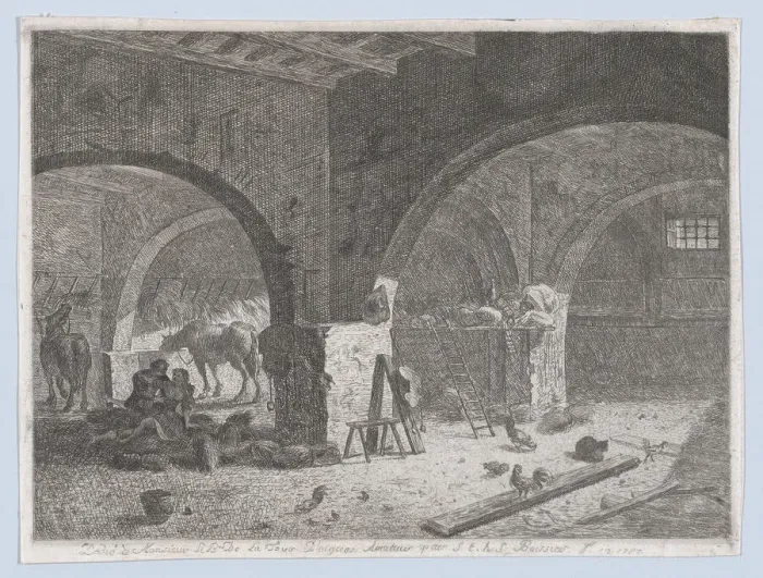 Framed Print : Interior of a Farm with Lovers, 1787. 1787. Creator: Anon Framed Print : Interior of a Farm with Lovers, 1787. 1787. Creator: Anon