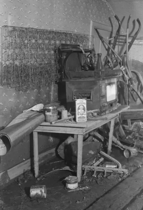 Framed Print : Interior of a farmhouse near Ridgeley, Tennessee, after the 1937 flood waters had subsided, 1937. Creator: Walker Evans Framed Print : Interior of a farmhouse near Ridgeley, Tennessee, after the 1937 flood waters had subsided, 1937. Creator: Walker Evans