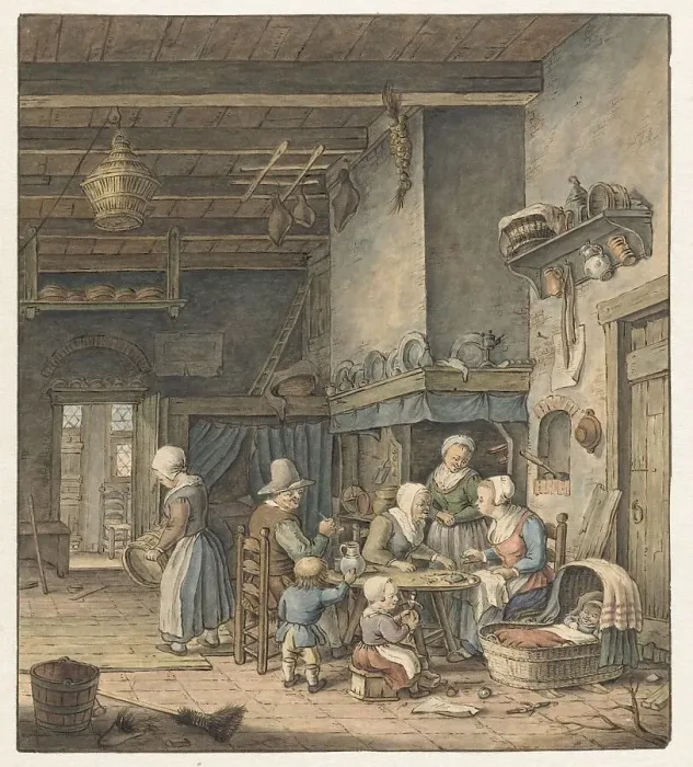 Framed Print : Interior with farming family around the table, 1758-1808. Creator: Christina Chalon Framed Print : Interior with farming family around the table, 1758-1808. Creator: Christina Chalon