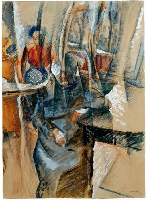 Framed Print : Interior with two female figures, 1916. Creator: Boccioni, Umberto (1882-1916) Framed Print : Interior with two female figures, 1916. Creator: Boccioni, Umberto (1882-1916)