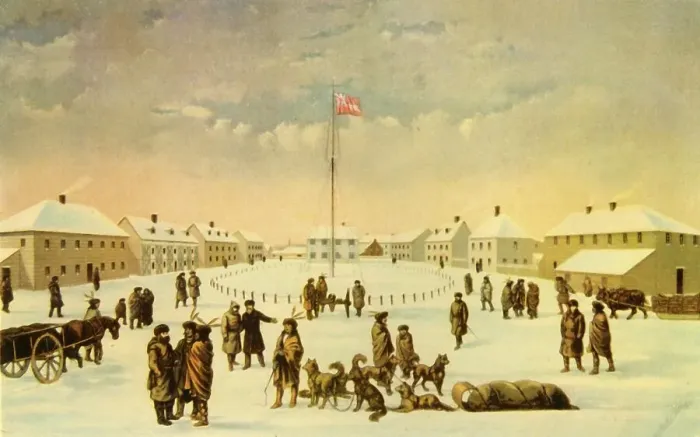Framed Print : Interior of Fort Garry c.1850: Winnipeg, Manitoba, 1941. Creator: H. A. Strong Framed Print : Interior of Fort Garry c.1850: Winnipeg, Manitoba, 1941. Creator: H. A. Strong