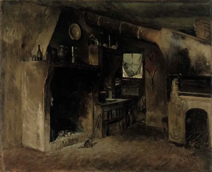 Framed Print : Interior of a French farmhouse, 1860-1880. Creator: Adolf von Becker Framed Print : Interior of a French farmhouse, 1860-1880. Creator: Adolf von Becker