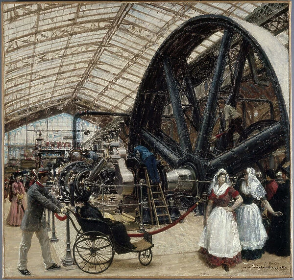 Interior of the Gallery of Machines at the 1889 Universal Exhibition, 1889. Creator: Louis Beroud