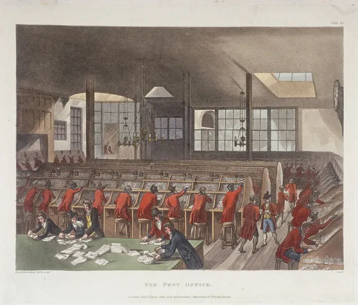 Framed Print : Interior of General Post Office, Lombard Street, London, 1809 Artist: Augustus Wall Framed Print : Interior of General Post Office, Lombard Street, London, 1809 Artist: Augustus Wall