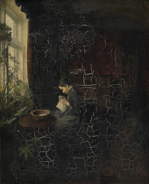 Interior with a Girl Sewing, 1888. Creator: Carl Holsoe
