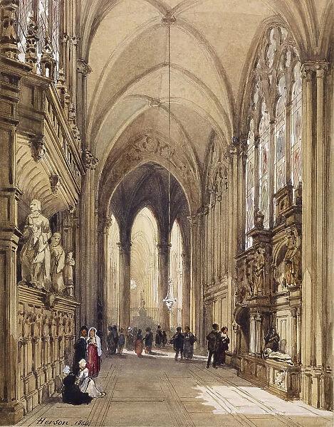 Interior of a Gothic Church, 1864. Creator: Émile-Antoine-François Herson