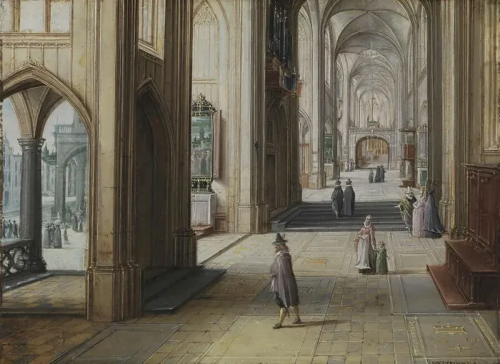 Framed Print : Interior of a Gothic Church Looking East, 1609. Creator: Hendrik van Steenwyck
