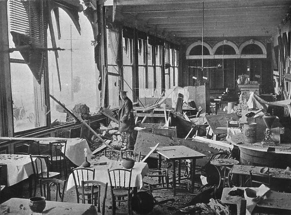 The interior of the Grand Hotel, showing the damage done by the bombardment, 1914
