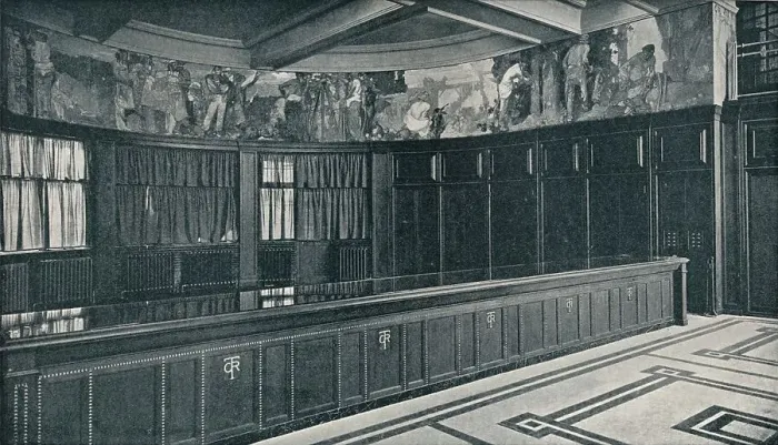 Framed Print : Interior of Grand Trunk Railways new London offices with tempera frieze by Frank Brangwyn, c1909 Framed Print : Interior of Grand Trunk Railways new London offices with tempera frieze by Frank Brangwyn, c1909