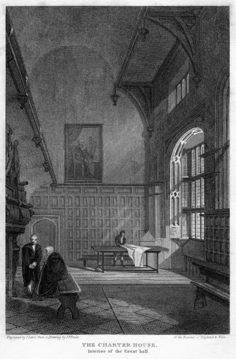 Framed Print : Interior of the Great Hall, Charterhouse, London, 1815. Artist: J Lewis Framed Print : Interior of the Great Hall, Charterhouse, London, 1815. Artist: J Lewis