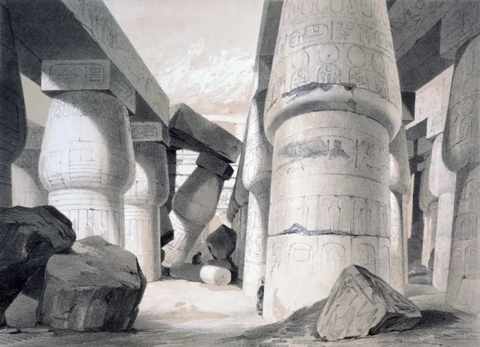 Framed Print : Interior of the Great Hall of Karnac, Egypt, 1845. Artist: Henry Pilleau Framed Print : Interior of the Great Hall of Karnac, Egypt, 1845. Artist: Henry Pilleau