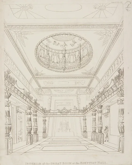 Framed Print : Interior of the Great Room at the Egyptian Hall, 1822. Creator: Unknown Framed Print : Interior of the Great Room at the Egyptian Hall, 1822. Creator: Unknown