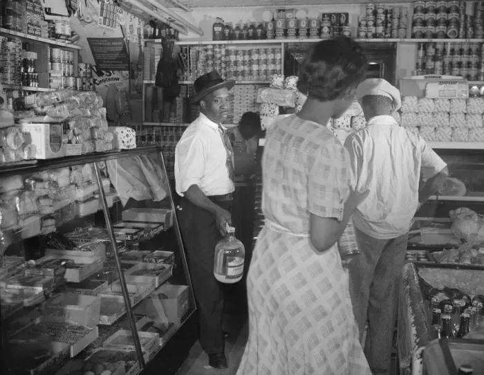 Framed Print : Interior of the grocery store patronized by Mrs. Ella Watson... Washington, D.C. 1942. Creator: Gordon Parks Framed Print : Interior of the grocery store patronized by Mrs. Ella Watson... Washington, D.C. 1942. Creator: Gordon Parks