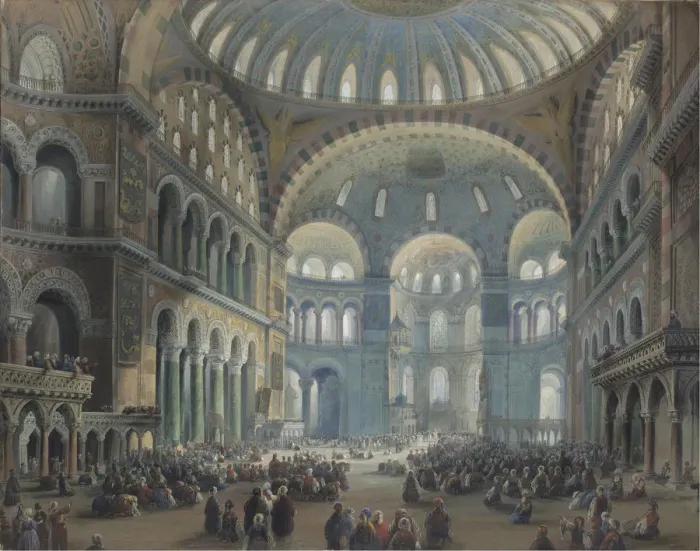 Framed Print : Interior of the Hagia Sophia in Constantinople. Artist: Bossoli, Carlo (1815-1884) Framed Print : Interior of the Hagia Sophia in Constantinople. Artist: Bossoli, Carlo (1815-1884)
