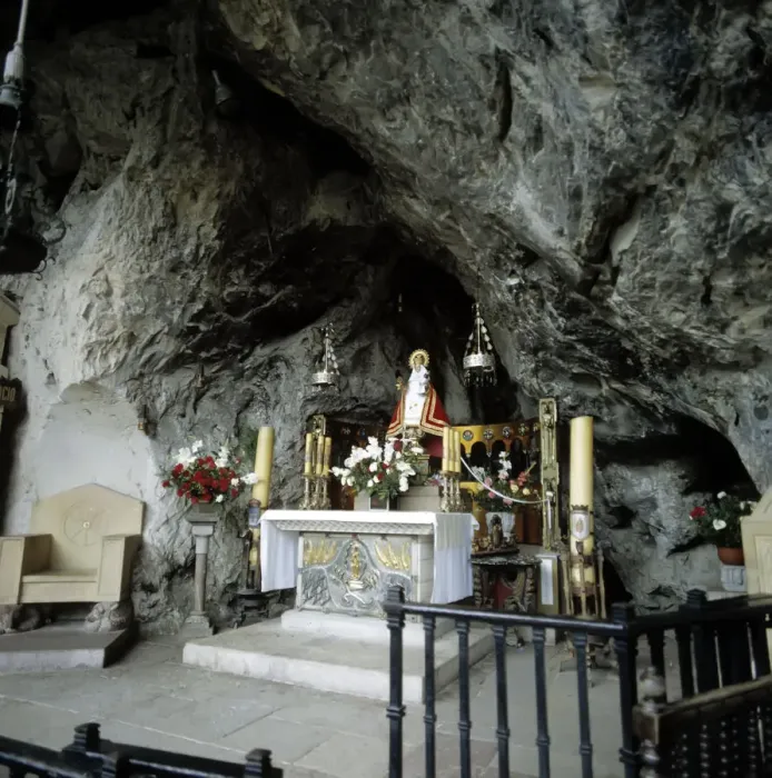 Framed Print : Interior of the Holy Cave of Covadonga with the image of the Virgin Framed Print : Interior of the Holy Cave of Covadonga with the image of the Virgin