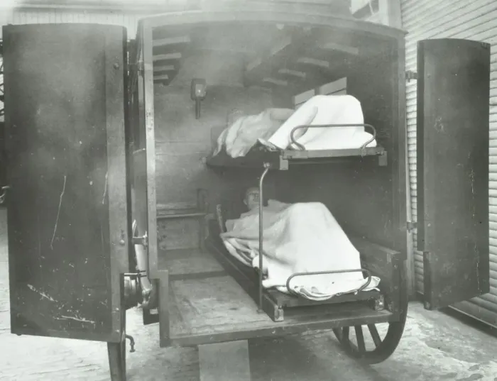 Framed Print : Interior of a horse drawn Metropolitan Asylums Board ambulance, London, 1939 Framed Print : Interior of a horse drawn Metropolitan Asylums Board ambulance, London, 1939