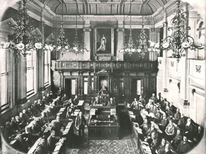 Framed Print : Interior of the House of Assembly, Cape Town, South Africa, 1895. Creator: Unknown Framed Print : Interior of the House of Assembly, Cape Town, South Africa, 1895. Creator: Unknown