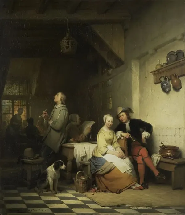 Framed Print : Interior of an Inn, with Figures in Seventeenth-Century Costume, 1848. Creator: Ferdinand De Braekeleer Framed Print : Interior of an Inn, with Figures in Seventeenth-Century Costume, 1848. Creator: Ferdinand De Braekeleer
