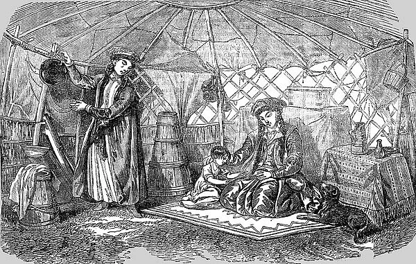 Interior of a Kalmuck Tent with Kalmuck Women, 1854. Creator: Unknown