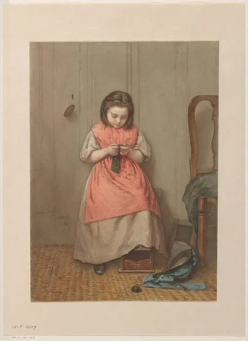 Framed Print : Interior with knitting girl, 1868. Creator: Jacob Taanman Framed Print : Interior with knitting girl, 1868. Creator: Jacob Taanman