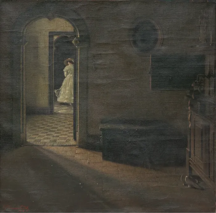 Framed Print : Interior with a Lady, 1918. Creator: Georges Nauwelaerts Framed Print : Interior with a Lady, 1918. Creator: Georges Nauwelaerts