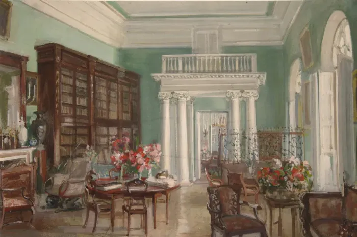 Framed Print : Interior of the Library in the Golitsyn Nikolo-Uryupino Estate, 1910. Artist: Sredin, Alexander Valentinovich (1872-1934) Framed Print : Interior of the Library in the Golitsyn Nikolo-Uryupino Estate, 1910. Artist: Sredin, Alexander Valentinovich (1872-1934)