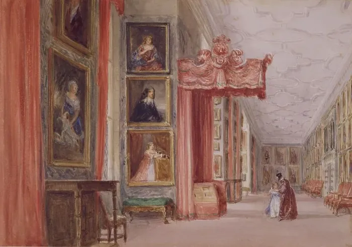 Framed Print : Interior of the Long Gallery, Hardwick Hall, Derbyshire, 1838. Creator: David Cox the Elder Framed Print : Interior of the Long Gallery, Hardwick Hall, Derbyshire, 1838. Creator: David Cox the Elder