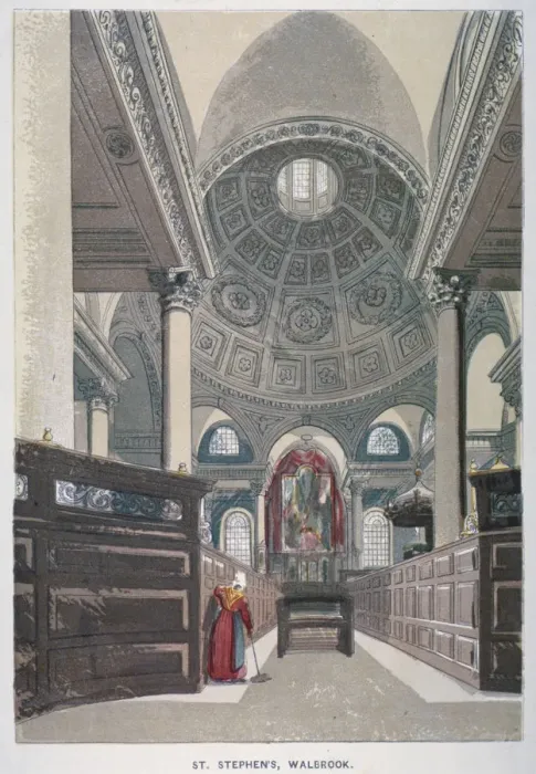 Framed Print : Interior looking east, Church of St Stephen Walbrook, City of London, 1845 Framed Print : Interior looking east, Church of St Stephen Walbrook, City of London, 1845