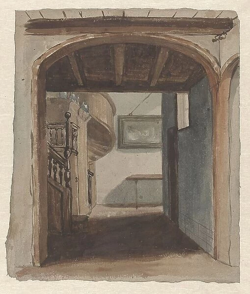 Interior looking towards staircase, 1830-1889. Creator: Jan Fabius