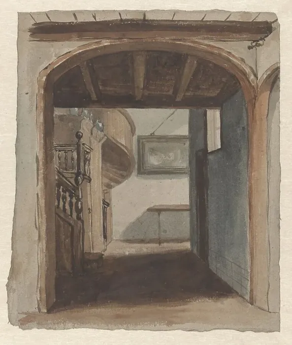 Framed Print : Interior looking towards staircase, 1830-1889. Creator: Jan Fabius Framed Print : Interior looking towards staircase, 1830-1889. Creator: Jan Fabius