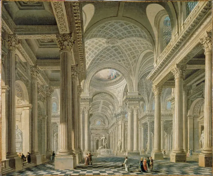 Framed Print : Interior of the Madeleine church after the project of Contant d'Ivry, c1763. Creator: Pierre-Antoine Demachy Framed Print : Interior of the Madeleine church after the project of Contant d'Ivry, c1763. Creator: Pierre-Antoine Demachy