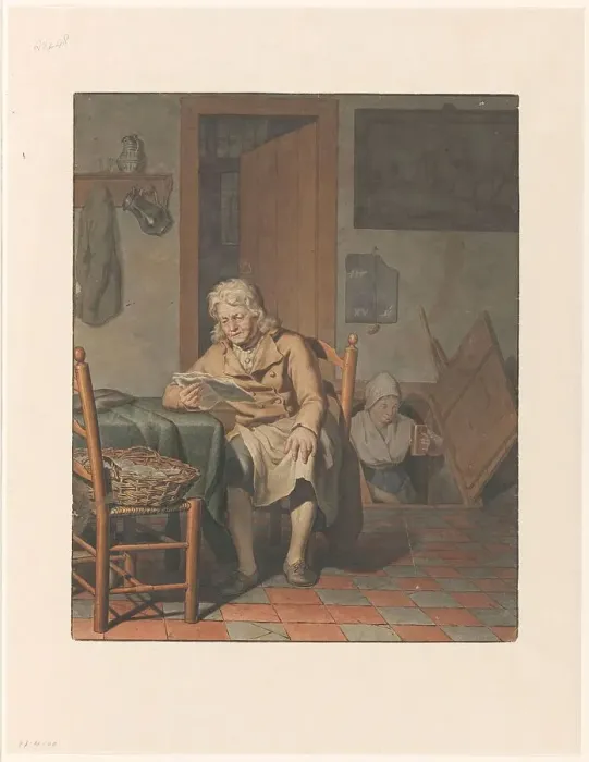 Framed Print : Interior with man reading at a table, 1790-1852. Creator: Pieter Christoffel Wonder Framed Print : Interior with man reading at a table, 1790-1852. Creator: Pieter Christoffel Wonder