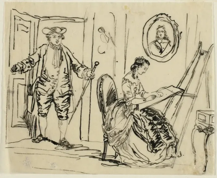 Framed Print : Interior with Man and Woman in Eighteenth-Century Dress, n. d. Creator: Rodolphe Bresdin Framed Print : Interior with Man and Woman in Eighteenth-Century Dress, n. d. Creator: Rodolphe Bresdin