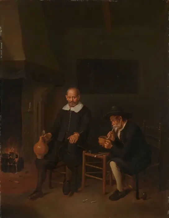 Framed Print : Interior with Two Men by the Fireside, 1664. Creator: Gerritsz Quiringh van Brekelenkam Framed Print : Interior with Two Men by the Fireside, 1664. Creator: Gerritsz Quiringh van Brekelenkam